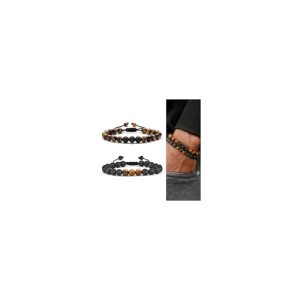 M MOOHAM Bracelets for Men – Beaded Natural Tiger Eye Bracelets for Men Black La