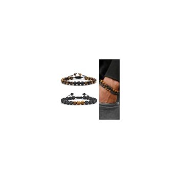 M MOOHAM Bracelets for Men – Beaded Natural Tiger Eye Bracelets for Men Black La