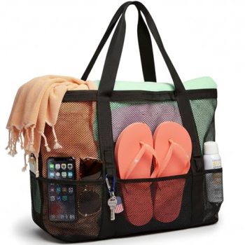 F-color Mesh Beach Bag Family – Large Tote Bag 9 Pockets for Swim Pool Toys Crui