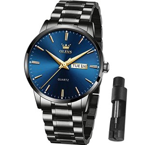 Mens Watches Blue Face,Black Stainless Steel Watches for Men