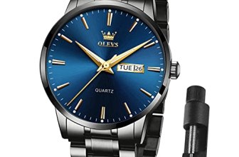 Mens Watches Blue Face,Black Stainless Steel Watches for Men