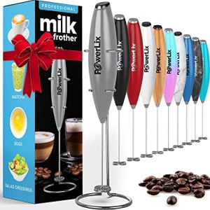 PowerLix Powerful Handheld Milk Frother With Stand Battery Operated Foam Maker F