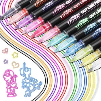 Outline Markers, 12 Metallic Shimmer Glitter Gel Pens