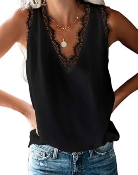 BLENCOT Women Lace Trim Tank Tops Summer V Neck Fashion Sleeveless Blouse Busine