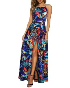 KILIG Women’s Summer Spring Casual Sleeveless High Split Floral Sundress Beach V