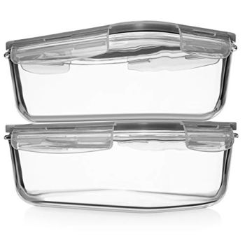 8 Cups/ 63 Oz 4 Piece (2 containers + 2 Lids) Large Glass Food Storage/ Baking C