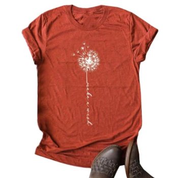 MaQiYa Womens Cute Make A Wish Dandelion Printed Tee Shirts Summer Cotton Vintag
