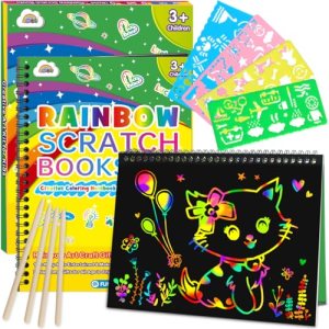 ZMLM Scratch Paper Art Craft: 2 Pack Rainbow Scratch Notebooks Crafts for Kids A