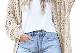 Ermonn Womens Crochet Cardigan Sweater Kimonos Boho Solid Color Oversized Spring