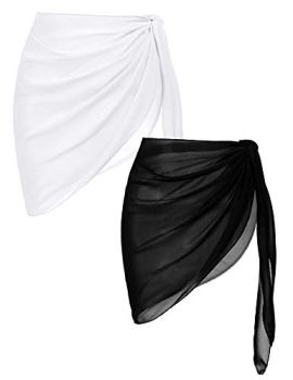 Ekouaer 2 Pieces Women Beach Sarongs Sheer Cover Ups Chiffon Bikini Wrap Skirt f