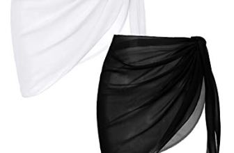 Ekouaer 2 Pieces Women Beach Sarongs Sheer Cover Ups Chiffon Bikini Wrap Skirt f
