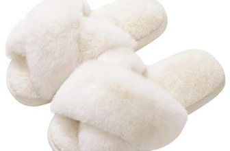 Evshine Women’s Fuzzy Slippers Cross Band Memory Foam House Slippers Open Toe In
