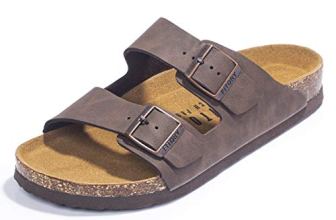 FITORY Mens Sandals, Arch Support Slides with Adjustable Buckle Straps and Cork