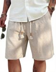 COOFANDY Men’s Flat Front Linen Shorts Lightweight Drawstring Summer Beach Short