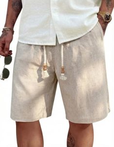 COOFANDY Men’s Flat Front Linen Shorts Lightweight Drawstring Summer Beach Short