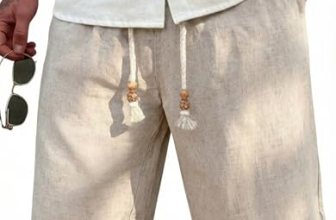 COOFANDY Men’s Flat Front Linen Shorts Lightweight Drawstring Summer Beach Short