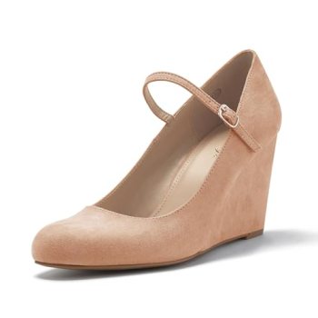 Coutgo Womens Wedge Shoes Closed Toe Mary Jane Pumps Ankle Strap High Heels Comf