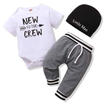 Renotemy Infant Baby Boy Outfits Short Sleeve New to The Crew Toddler Boy Clothe