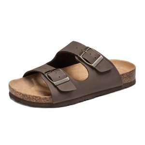 FITORY Boys Slide Sandals, Cork Slipper with Adjustable Straps for Little Kid Br