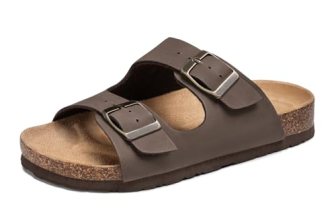 FITORY Boys Slide Sandals, Cork Slipper with Adjustable Straps for Little Kid Br