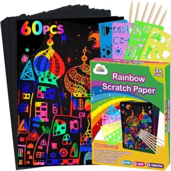 ZMLM Scratch Paper Art Set: 60 Pcs Magic Art Craft Kid Return Gifts Scratch Pape