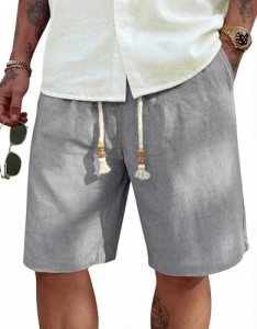 COOFANDY Men’s Linen Shorts Casual Elastic Waist Drawstring Summer Beach Shorts