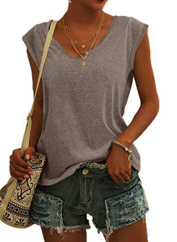 Langwyqu Womens Cap Sleeve Blouses T-Shirt Casual Loose Fit Basic Shirts Tank To