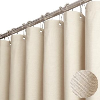 BTTN Fabric Shower Curtain, Linen Textured Heavy Duty Polyester Cloth Shower Cur