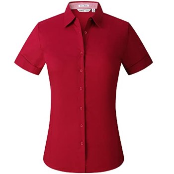 Womens Button Down Shirts Short Sleeve Summer Collared Stretch Basic Simple Work