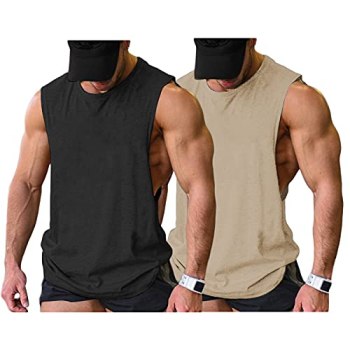 COOFANDY Mens Workout Mucsle T 2 Pack Gym Tank top Bodybuilding Fitness T Shirt