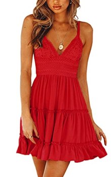 ECOWISH Summer Dresses for Women 2025 V-Neck Spaghetti Strap Bowknot Backless Sl