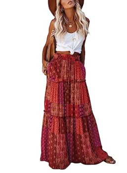 EARKOHA Trendy Lightweight Drawstring Tiered Ruffles Paisley Hippie Plus Size Bo
