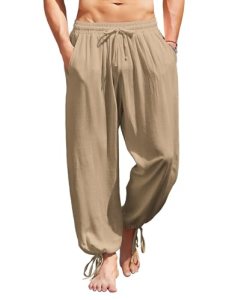 COOFANDY Men’s Cotton Linen Pants Casual Yoga Harem Pants Beach Baggy Hippie Boh