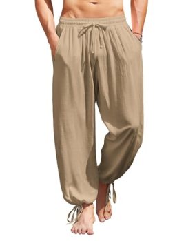 COOFANDY Men’s Cotton Linen Pants Casual Yoga Harem Pants Beach Baggy Hippie Boh