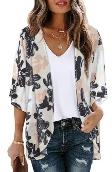 Women Kimono Cardigan Sheer Beach Coverups Chiffon Loose Casual Open Front Tops