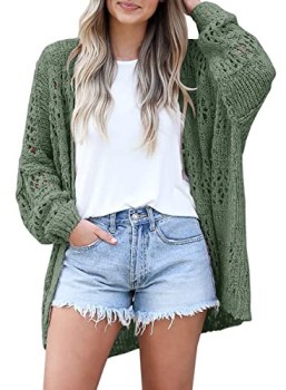 Ermonn Womens Crochet Cardigan Sweater Kimonos Boho Solid Color Oversized Spring