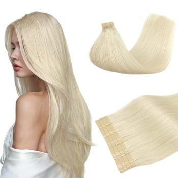 DOORES Human Hair Extensions Tape in Platinum Blonde 14 Inch 50g 20pcs Real Tape