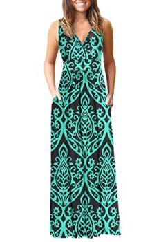 AUSELILY Women’s Sleeveless Formal Dress Deep V Neck Loose Plain Cocktail Long M