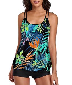 Urchics Womens Gray Tankini Swimsuit Tank Top Two Piece Bathing Suits with Boysh
