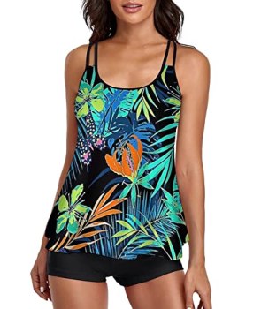 Urchics Womens Gray Tankini Swimsuit Tank Top Two Piece Bathing Suits with Boysh