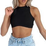 Dwnval Sexy Crop Tops Sleeveless Crewneck Ribbed Knitted Tank Top for Women(Blac