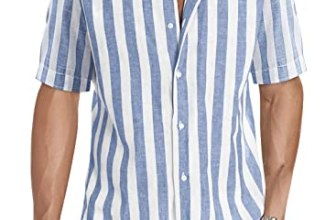 JMIERR Men’s Summer Casual Stylish Short Sleeve Button-Down Shirts Cotton Linen