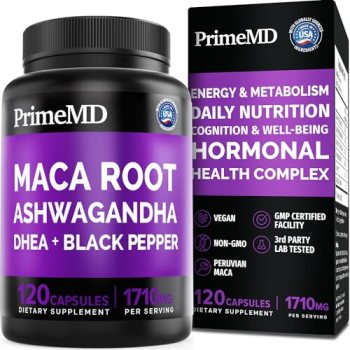 6-in-1 Organic Maca Root Ashwagandha Capsules 1710mg with DHEA and Black Pepper