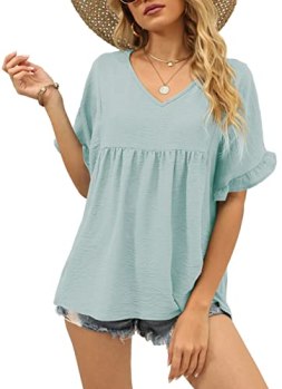 WIHOLL Summer Outfits for Women Short Sleeve Loose Fit Peplum Tops Light Green M