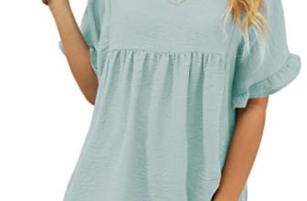 WIHOLL Summer Outfits for Women Short Sleeve Loose Fit Peplum Tops Light Green M