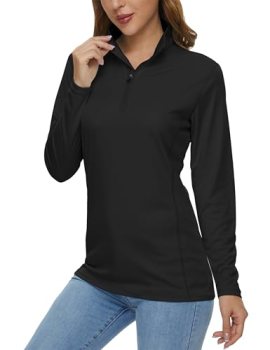 MAGCOMSEN Long Sleeve Shirts for Women Lightweight Sun Shirts Black Quarter Zip