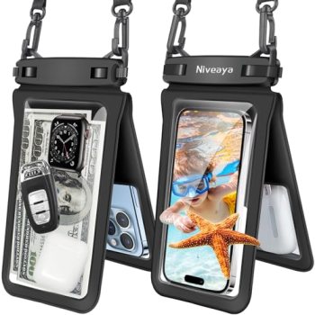 Niveaya IPX8 Double Space Waterproof Phone Pouch (up to 8.3″) -2 Pack Waterproof