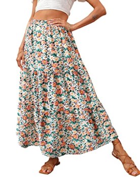 KIRUNDO Maxi Skirts for Women 2026 Summer Boho Floral High Waist Casual Flowy Lo