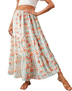 KIRUNDO Maxi Skirts for Women 2026 Summer Boho Floral High Waist Casual Flowy Lo