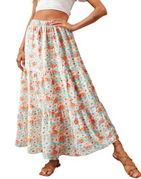 KIRUNDO Maxi Skirts for Women 2026 Summer Boho Floral High Waist Casual Flowy Lo